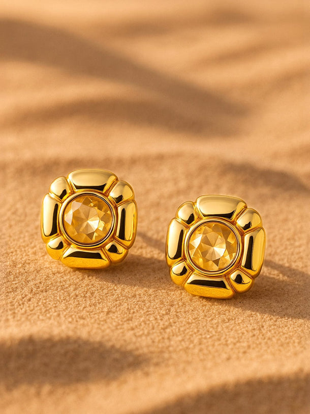Rubans Voguish Gold-Plated Stone-Studded Square Studs Earrings Studs Earrings