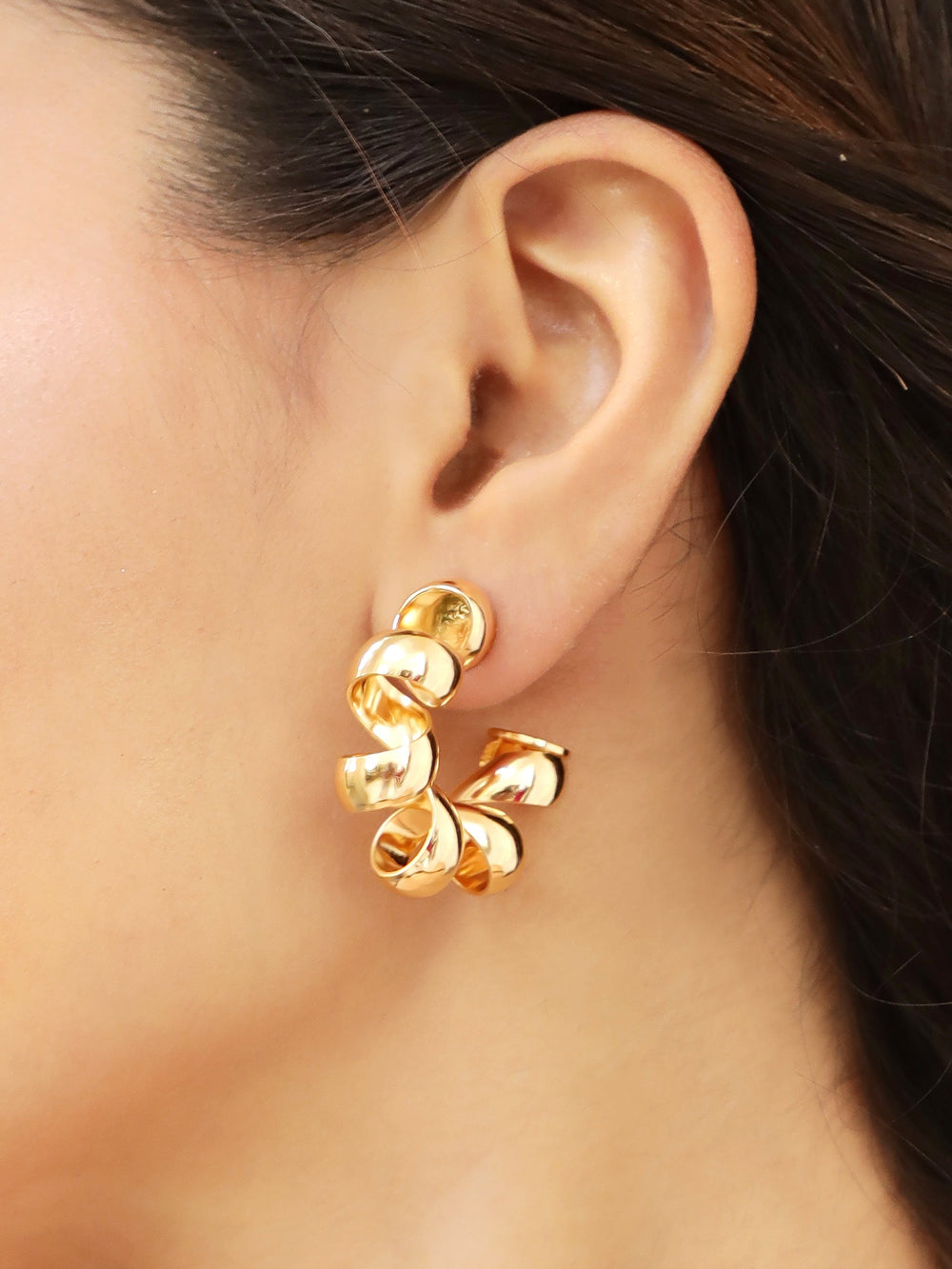 Rubans Voguish Gold-Plated Twisted Half Hoop Earrings Earrings