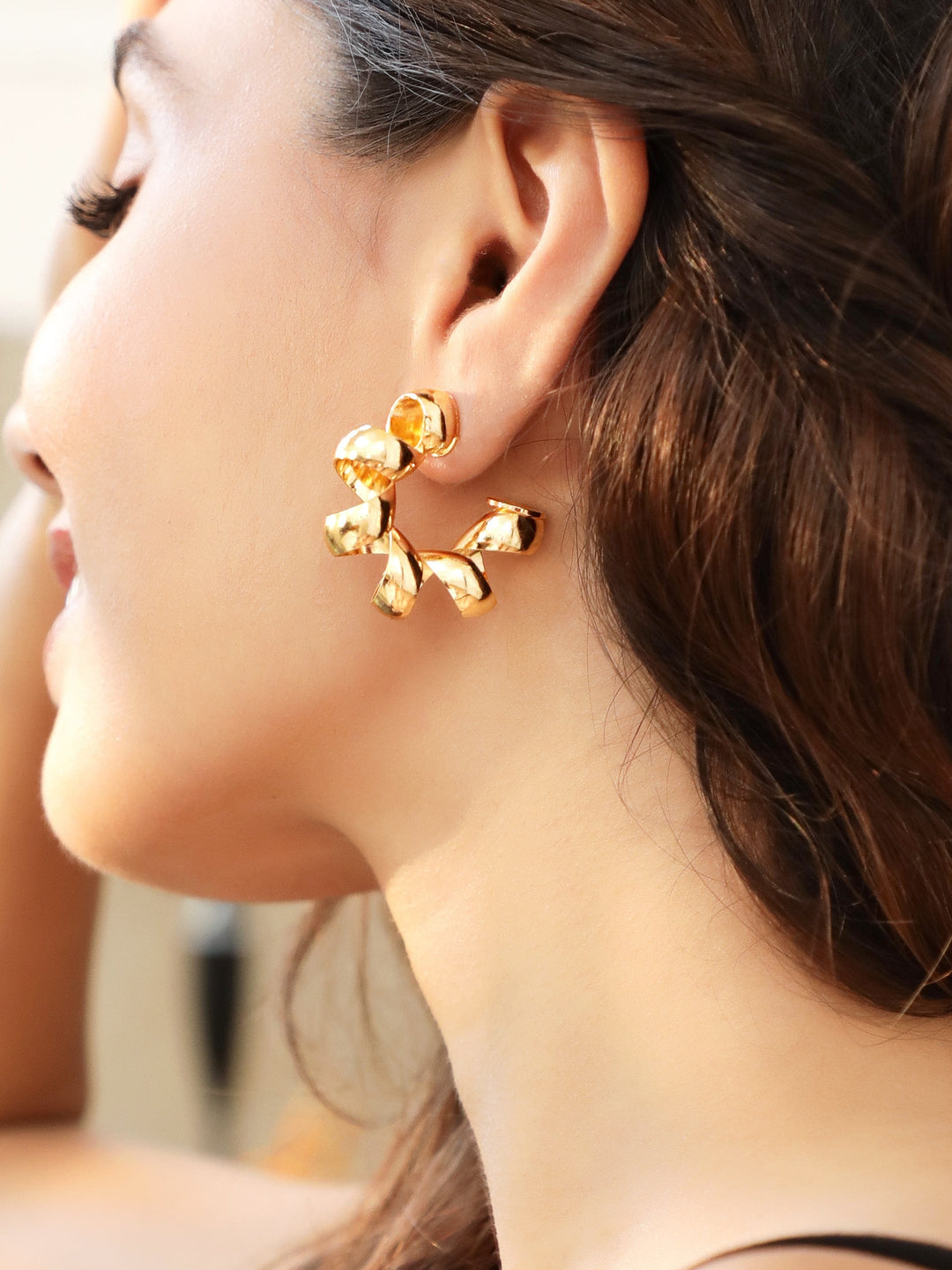 Rubans Voguish Gold-Plated Twisted Half Hoop Earrings Earrings