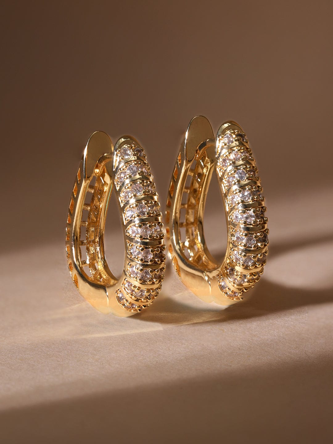 Rubans Voguish Gold Plated Zirconia Studded Hoop Earring Earrings