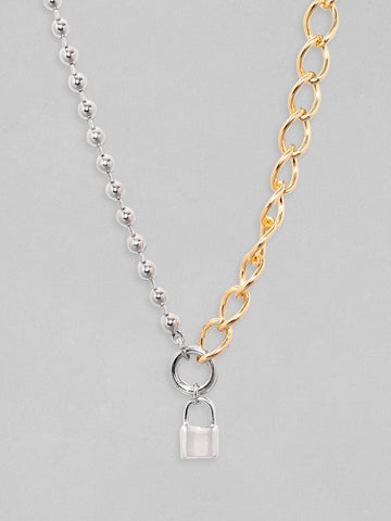 Rubans Voguish Gold  Rhodium Plated Cuban Chain With Lock Charm Necklace Chain & Necklaces