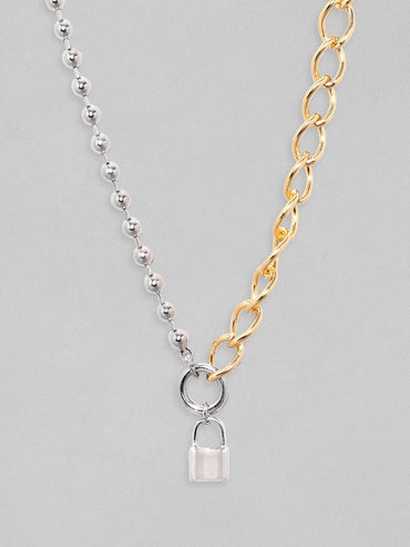 Rubans Voguish Gold  Rhodium Plated Cuban Chain With Lock Charm Necklace Chain & Necklaces
