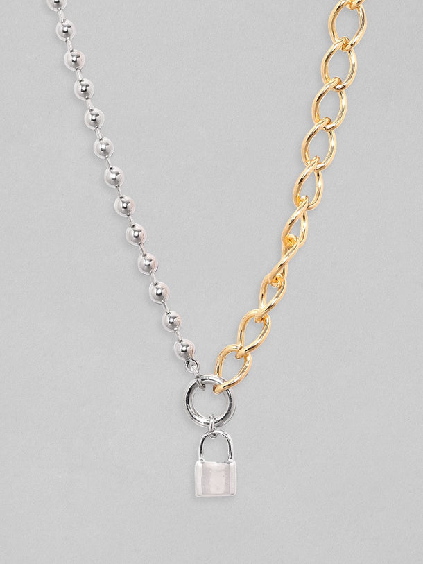 Rubans Voguish Gold  Rhodium Plated Cuban Chain With Lock Charm Necklace Chain & Necklaces