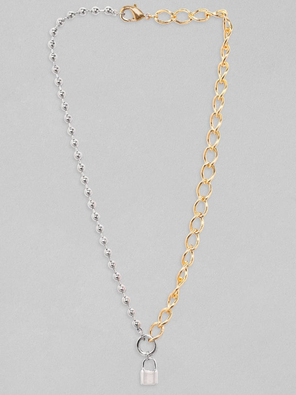 Rubans Voguish Gold  Rhodium Plated Cuban Chain With Lock Charm Necklace Chain & Necklaces