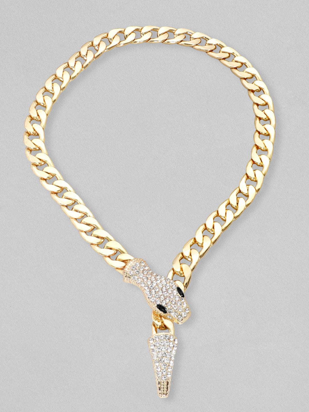Rubans Voguish Gold Toned Link Style Serpent Chain With Zircon Stones Studded. Chain & Necklaces