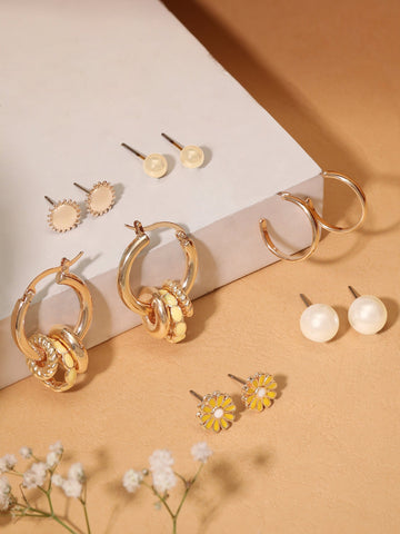 Rubans Voguish Gold-Toned Set Of 6 Gold Plated Classic Studs Earrings Earrings