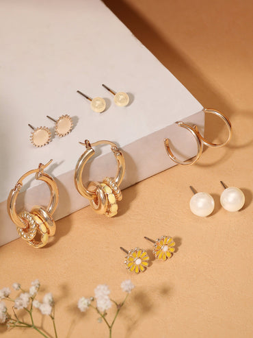Rubans Voguish Gold-Toned Set Of 6 Gold Plated Classic Studs Earrings Earrings