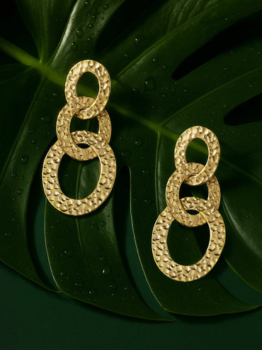 Rubans Voguish Gold Toned Textured Cuban Link Dangle Earrings Earrings