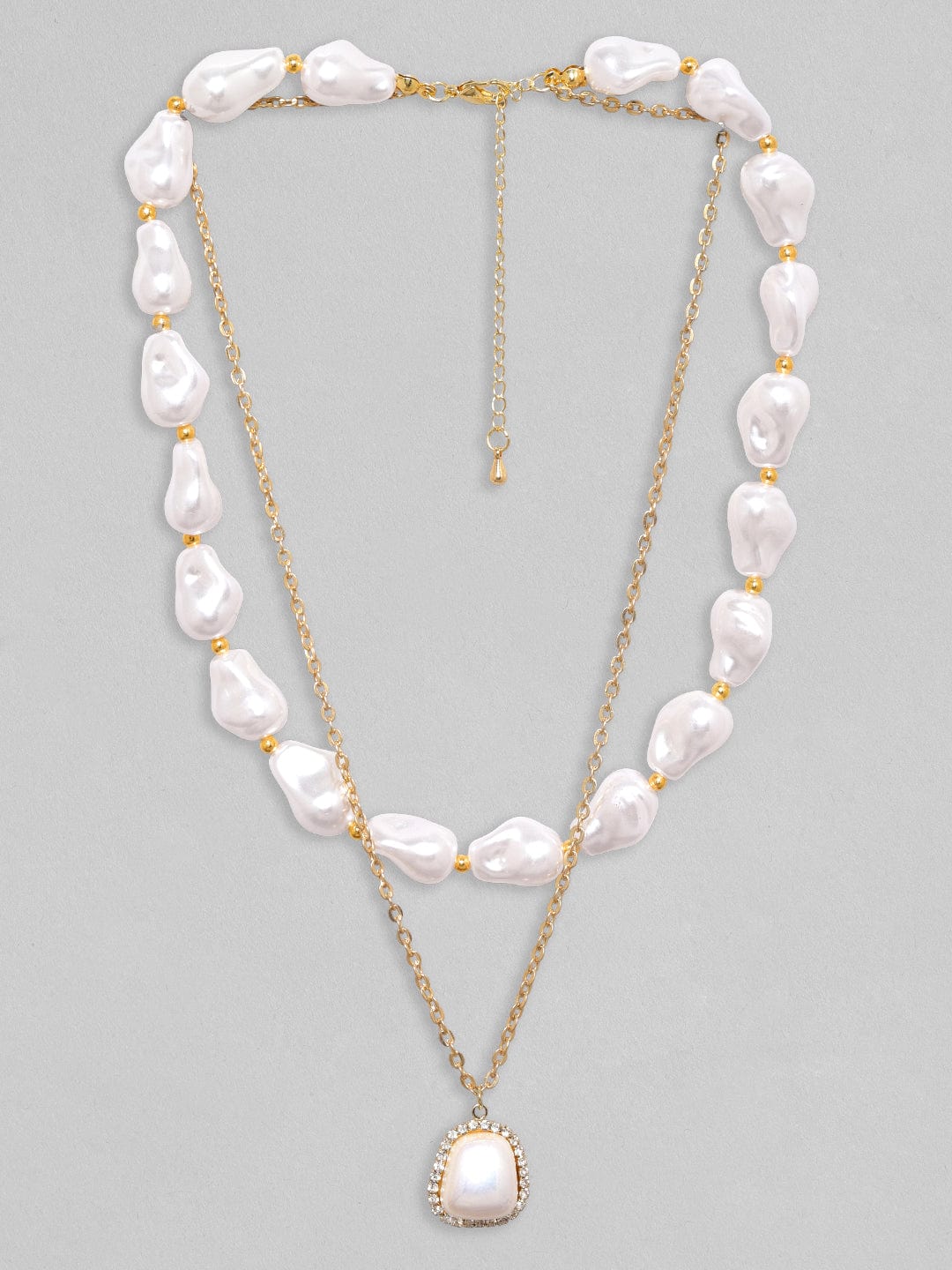 Rubans Voguish Gold-Toned & White Brass Gold-Plated Layered Necklace Chain & Necklaces