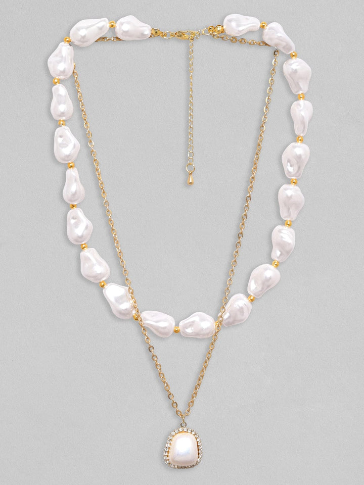 Rubans Voguish Gold-Toned & White Brass Gold-Plated Layered Necklace Chain & Necklaces