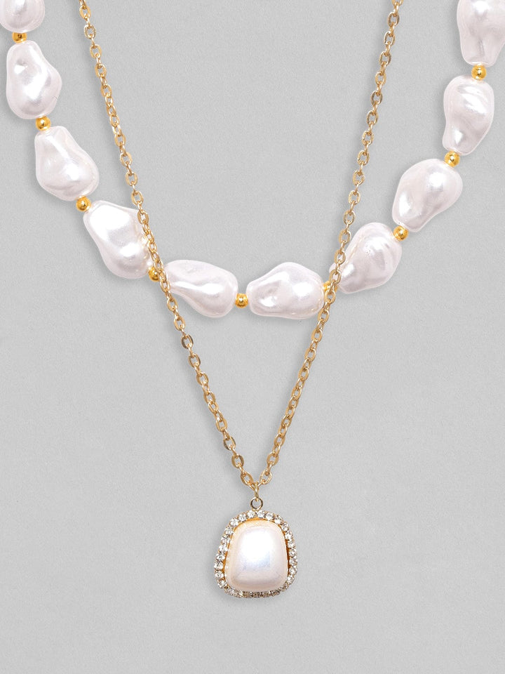 Rubans Voguish Gold-Toned & White Brass Gold-Plated Layered Necklace Chain & Necklaces