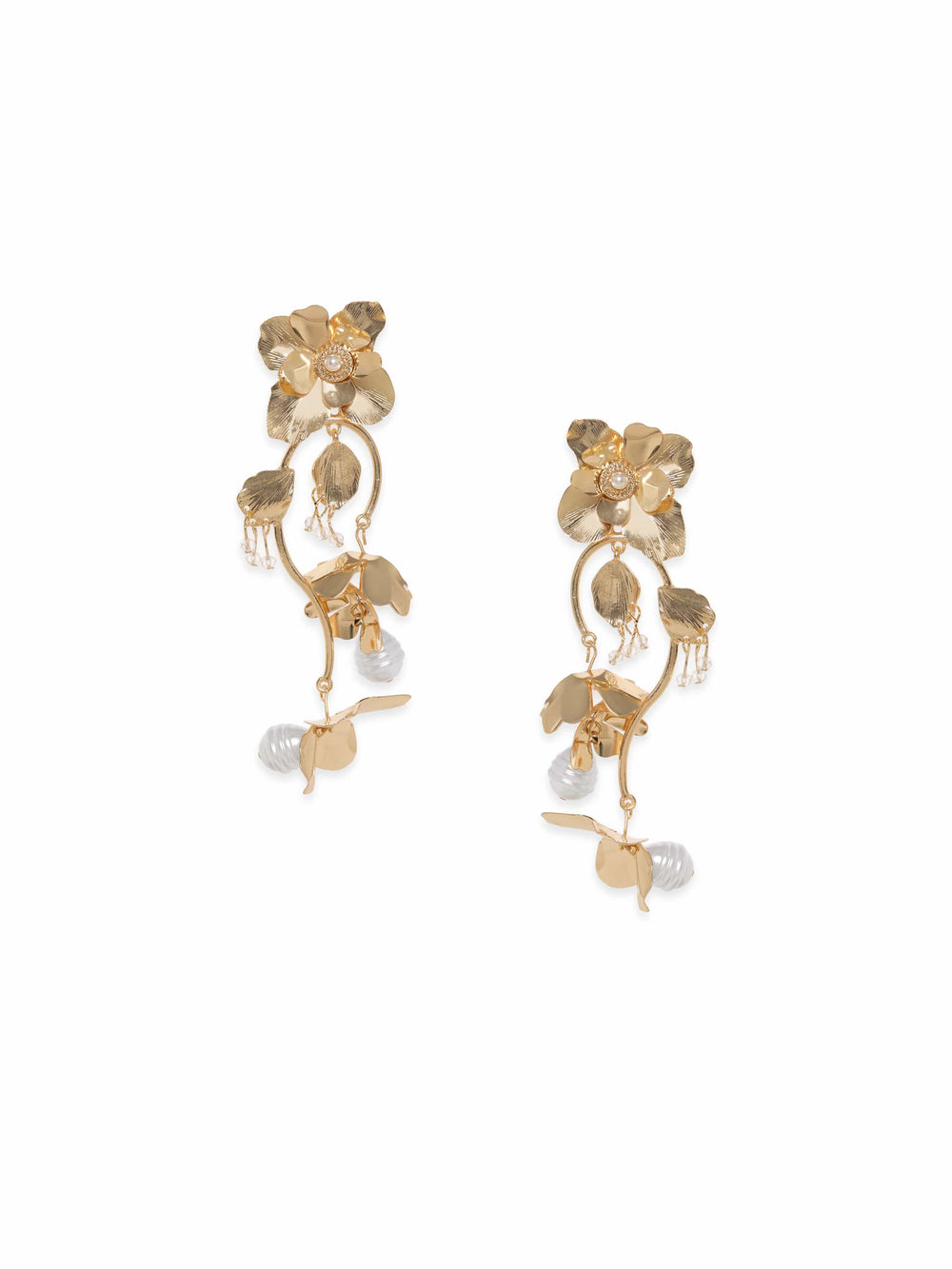 Rubans Voguish Golden Bloom Flower Shape Drop Gold Tone Earrings Earrings