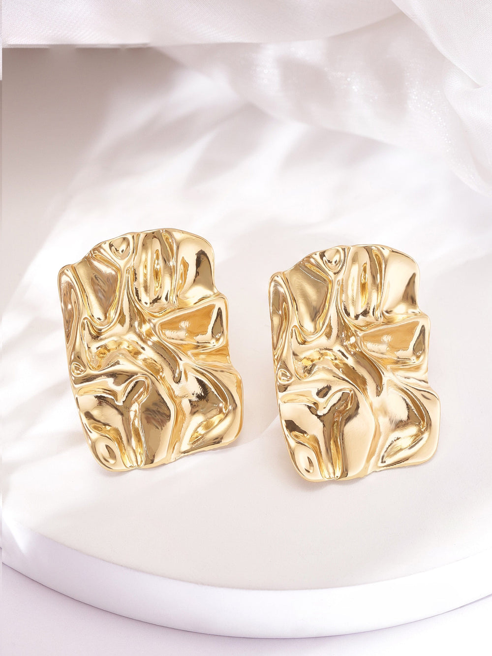 Rubans Voguish Golden Elegance Hammered Square Shaped Textured Stud Earrings Earrings