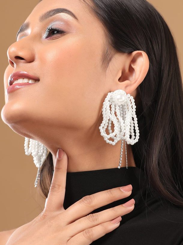 Rubans Voguish Layered String Of Pearl Tassel Earrings Earrings