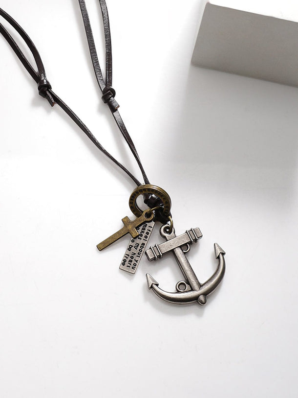 Rubans Voguish Men Brown Lather Adjustable Necklace With Arrow Pendant. Necklace and Chains