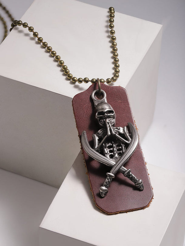 Rubans Voguish Men Brown Lather Animal Motif Pendant With Chains Pendant