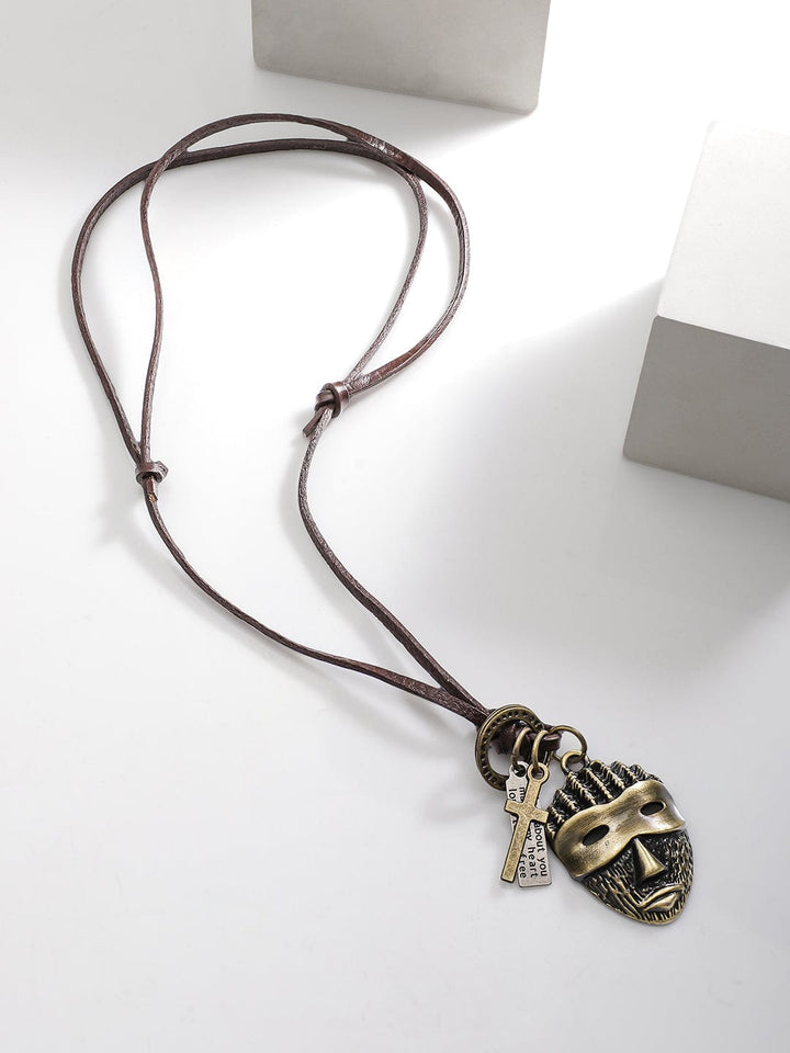 Rubans Voguish Men Brown Lather Necklace With Bohemian Mask Pendant Necklace and Chains