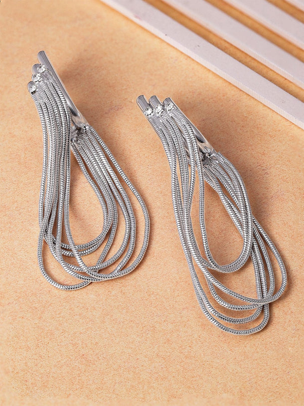 Rubans Voguish Modern Elegance Silver Plated Multiple Chain Earrings Earrings