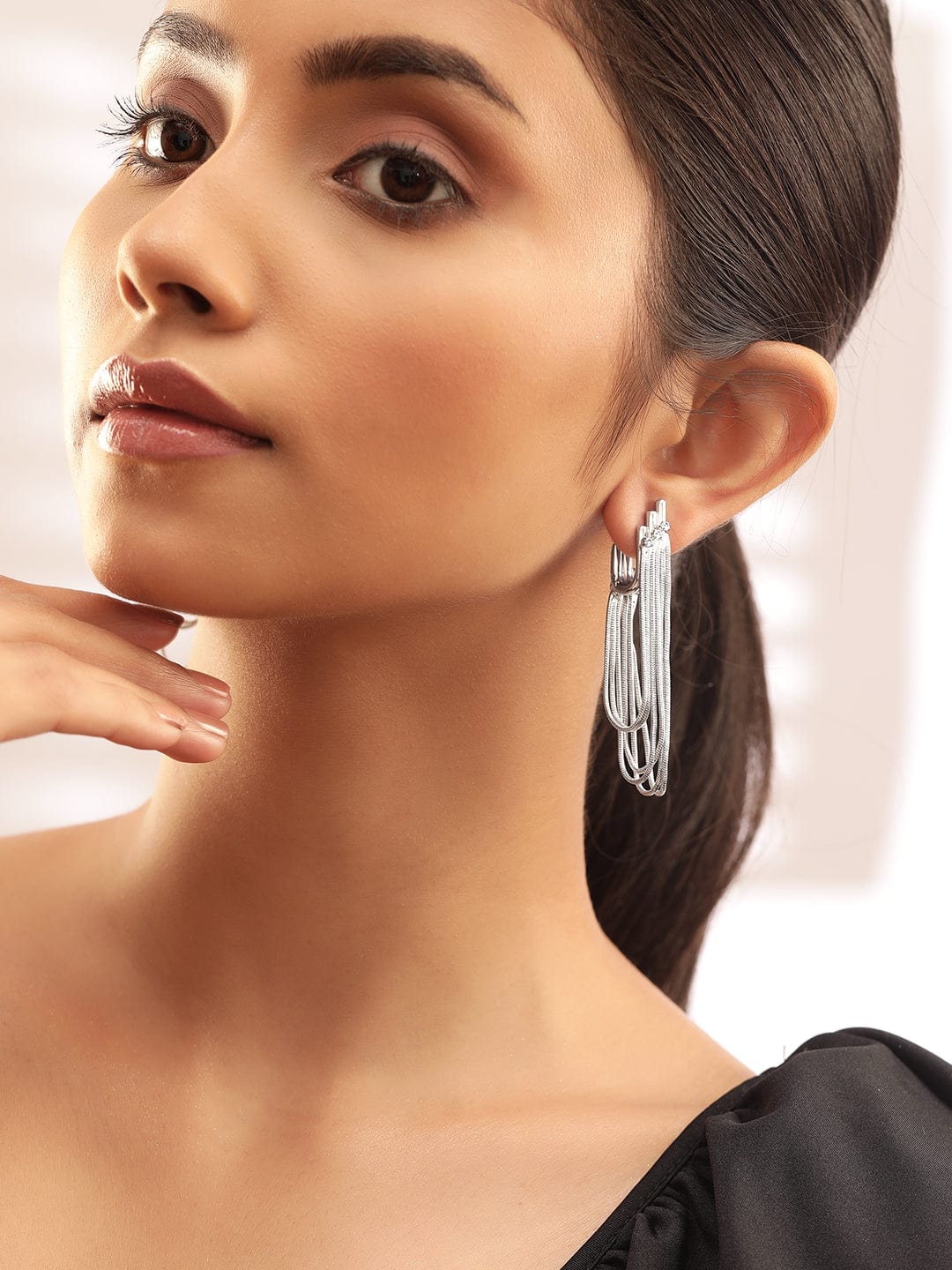 Rubans Voguish Modern Elegance Silver Plated Multiple Chain Earrings Earrings