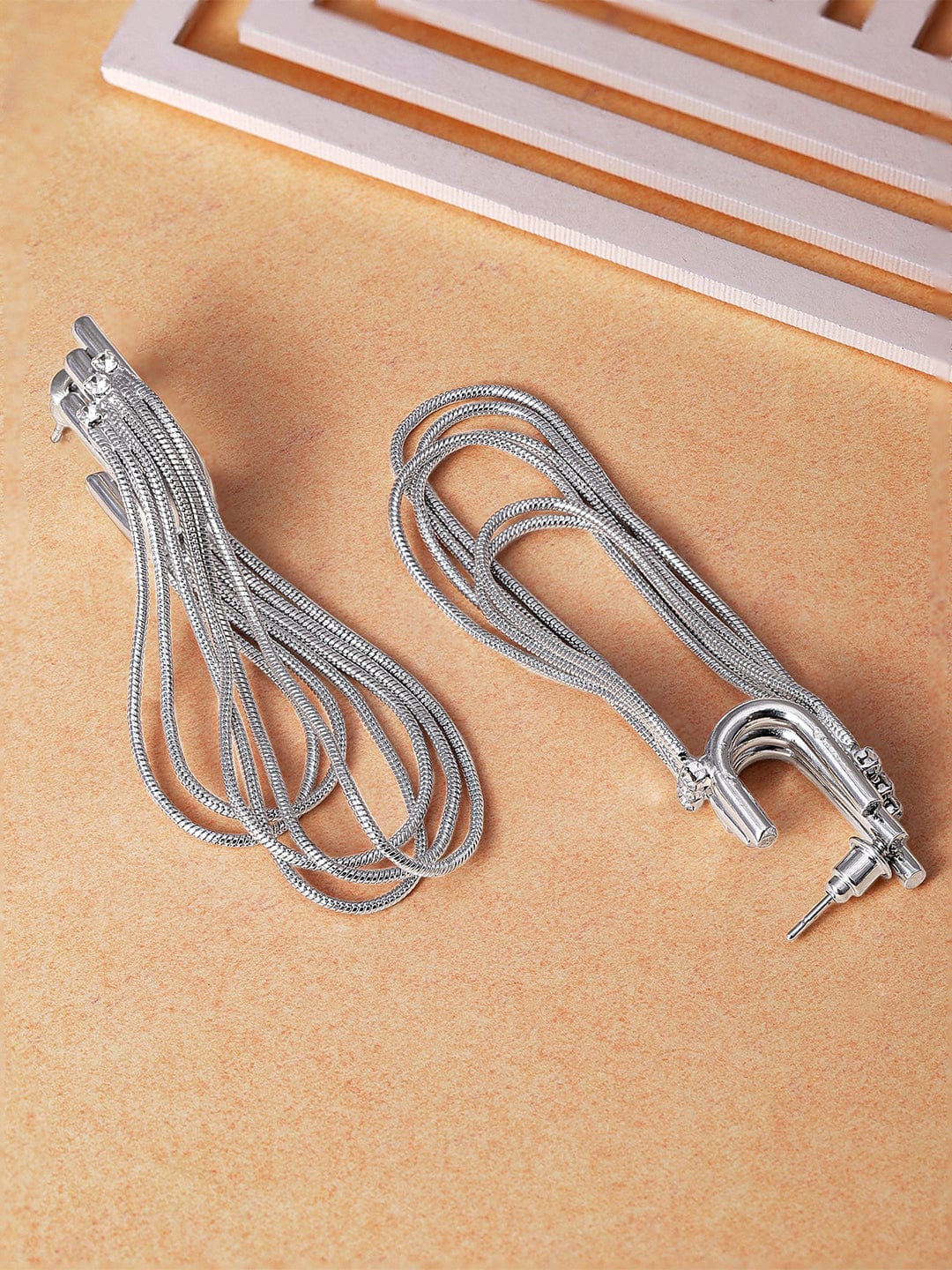 Rubans Voguish Modern Elegance Silver Plated Multiple Chain Earrings Earrings