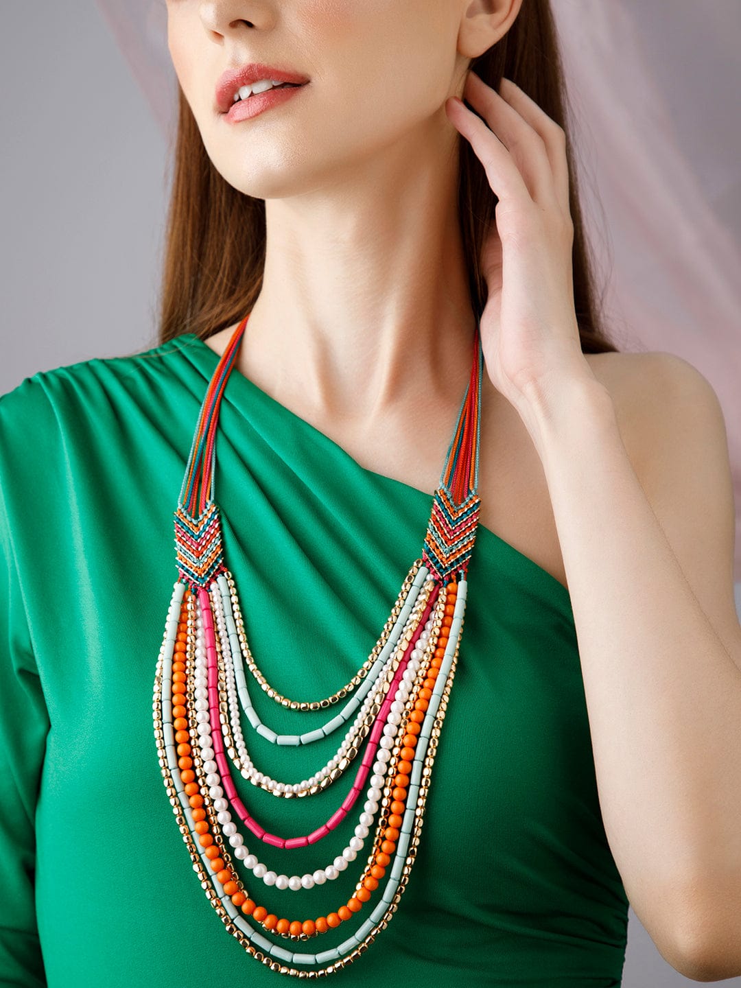 Rubans Voguish Multicolour Beaded Necklace With Layered Design Necklaces, Necklace Sets, Chains & Mangalsutra