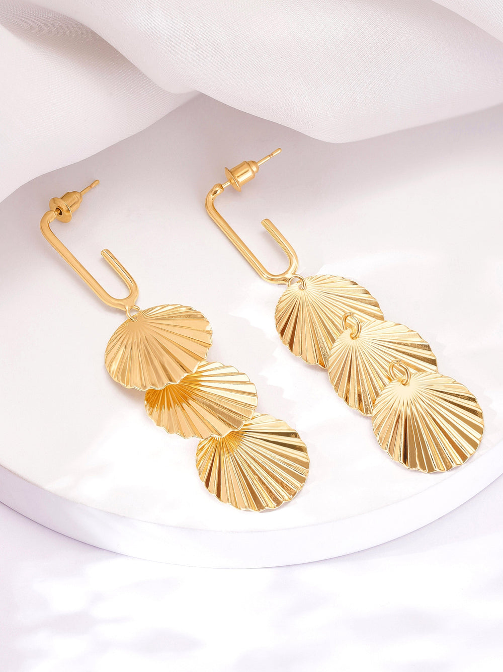 Rubans Voguish Opulent Layers Multilayered Textured Gold Plated Earrings Earrings