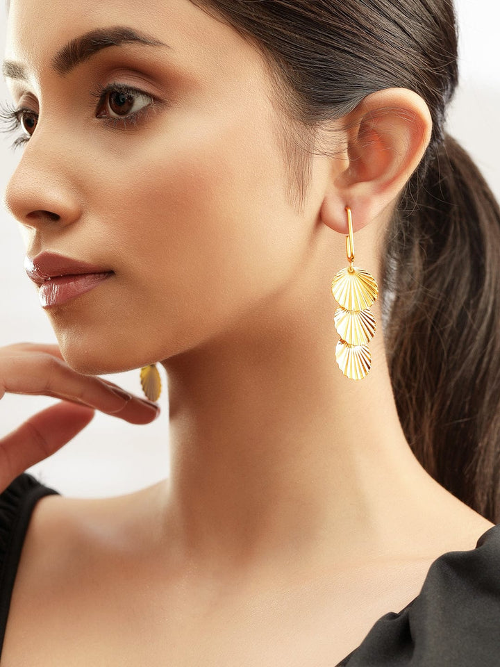 Rubans Voguish Opulent Layers Multilayered Textured Gold Plated Earrings Earrings