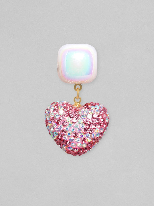 Rubans Voguish Pearl & Pink Crystal Pave Studded Heart Motif Dangle Earring Earrings