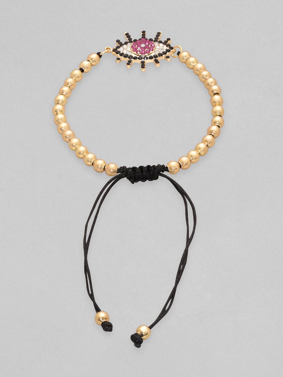 Rubans Voguish Pink & Black Evil Eye Bracelet With Zircon Stone And Golden Beads Bangles & Bracelets