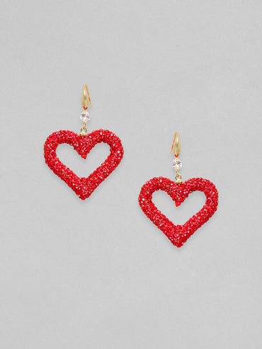 Rubans Voguish Pink Pave Crystal Studded Heart Motif Dangle Earrings Earrings