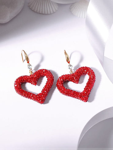 Rubans Voguish Pink Pave Crystal Studded Heart Motif Dangle Earrings Earrings