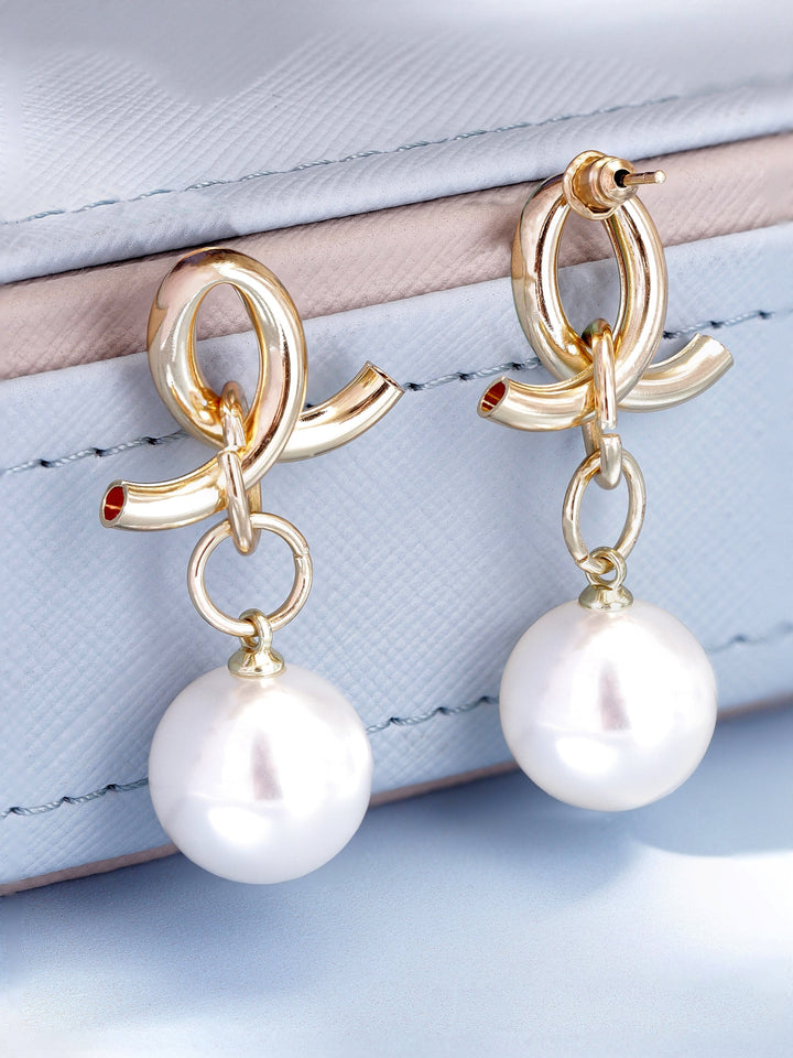 Rubans Voguish Regal Radiance Gold Plated Drop Earrings with Pearl Beaded Hanging Earrings