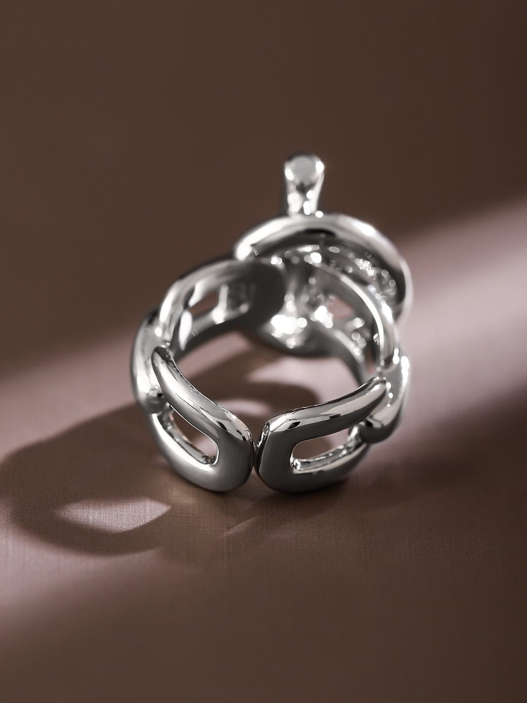 Rubans Voguish Rhodium-Plated Adjustable Chain-Link Statement Ring Rings