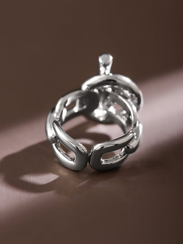 Rubans Voguish Rhodium-Plated Adjustable Chain-Link Statement Ring Rings