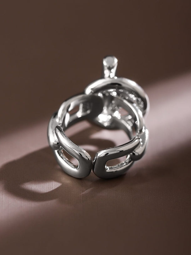 Rubans Voguish Rhodium-Plated Adjustable Chain-Link Statement Ring Rings