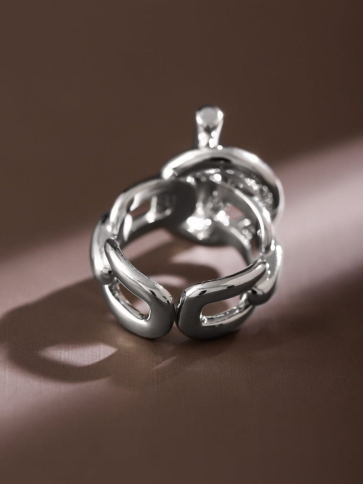 Rubans Voguish Rhodium-Plated Adjustable Chain-Link Statement Ring Rings