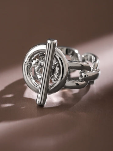 Rubans Voguish Rhodium-Plated Adjustable Chain-Link Statement Ring Rings