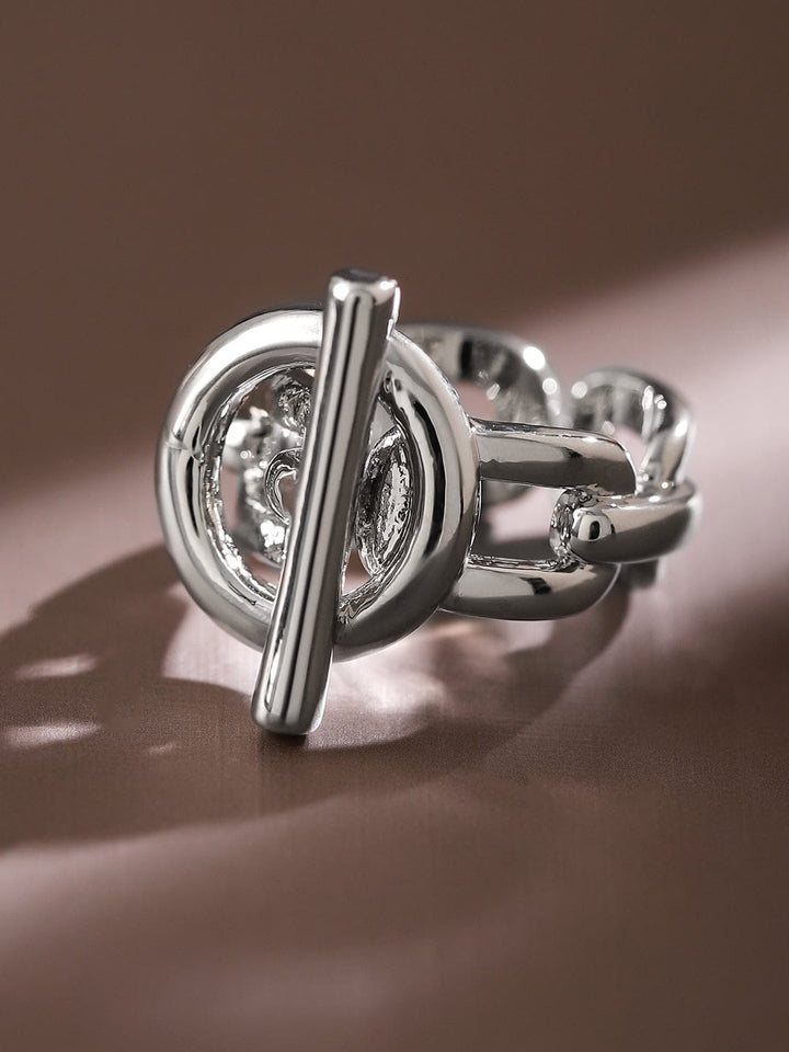 Rubans Voguish Rhodium-Plated Adjustable Chain-Link Statement Ring Rings
