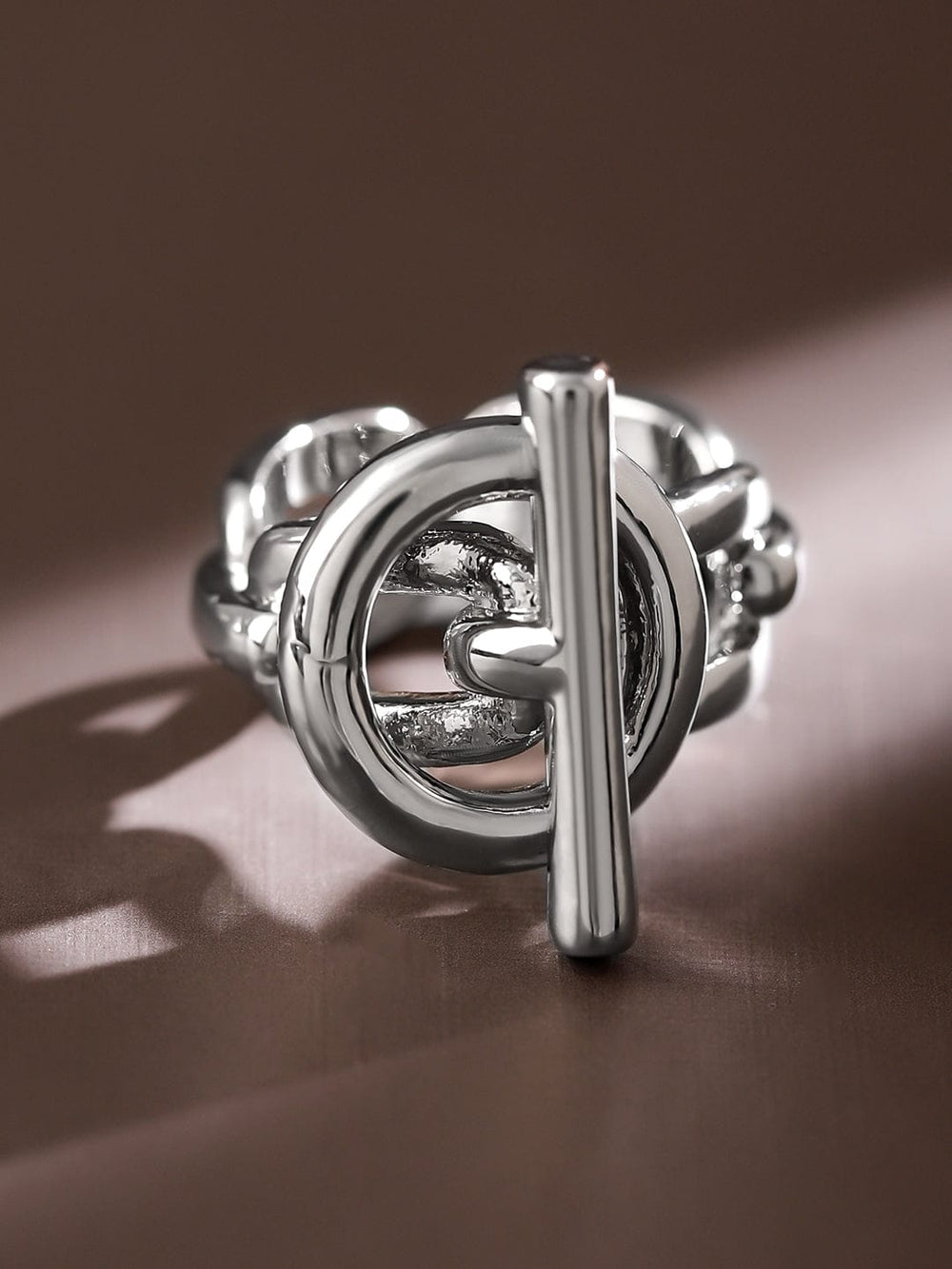 Rubans Voguish Rhodium-Plated Adjustable Chain-Link Statement Ring Rings