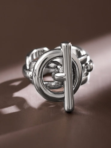 Rubans Voguish Rhodium-Plated Adjustable Chain-Link Statement Ring Rings
