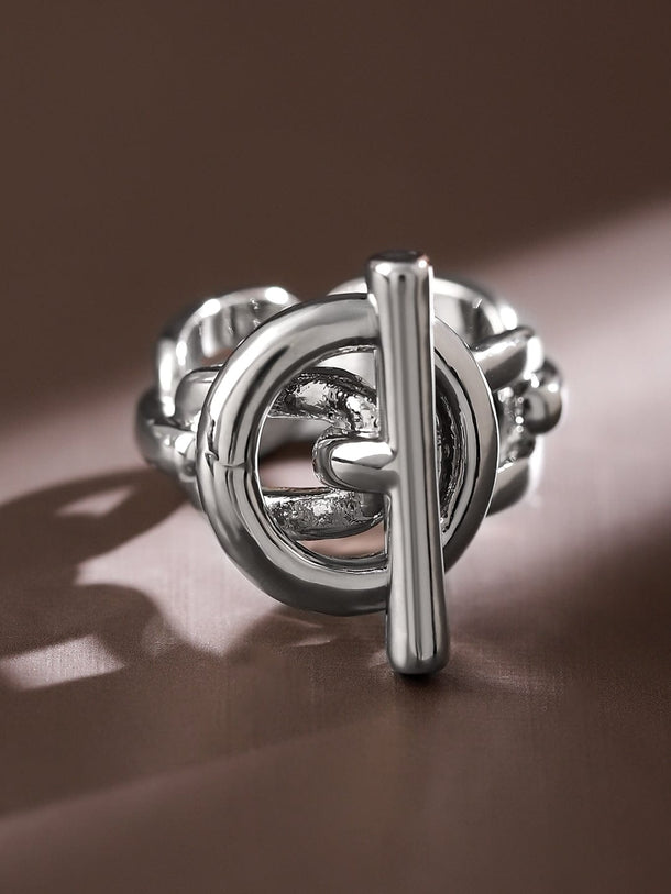 Rubans Voguish Rhodium-Plated Adjustable Chain-Link Statement Ring Rings