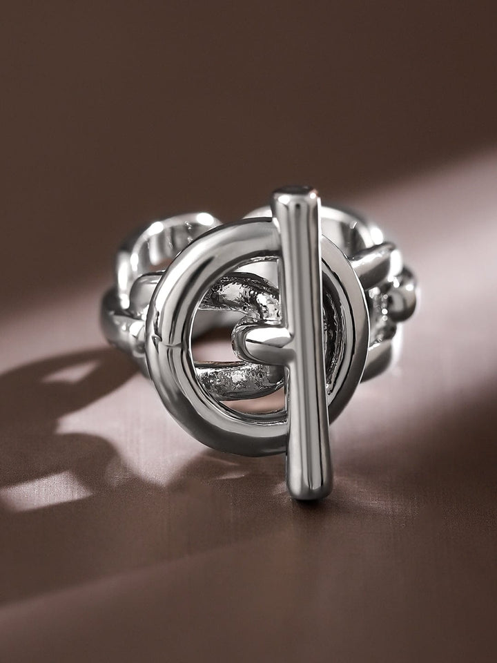 Rubans Voguish Rhodium-Plated Adjustable Chain-Link Statement Ring Rings