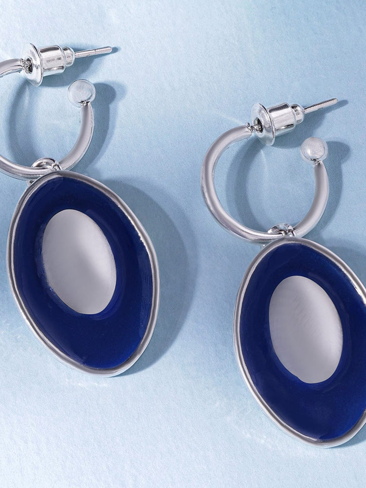 Rubans Voguish Rhodium plated Blue Enamel Detailed Drop Earrings Earrings