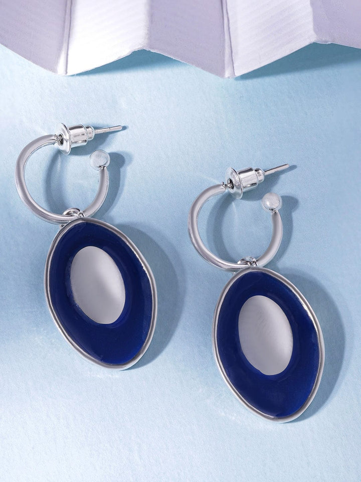 Rubans Voguish Rhodium plated Blue Enamel Detailed Drop Earrings Earrings