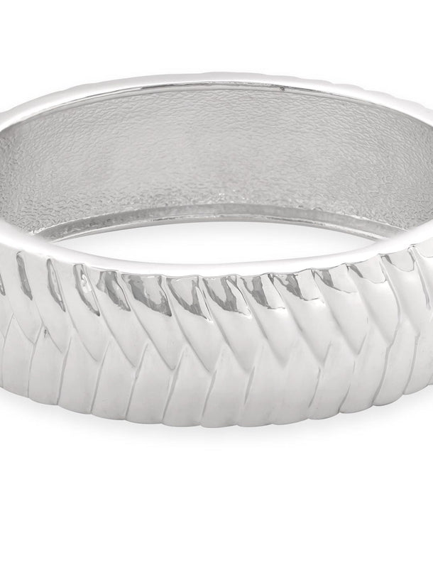 Rubans Voguish Rhodium Plated Braided Pattern Statement Bracelet Bangles & Bracelets