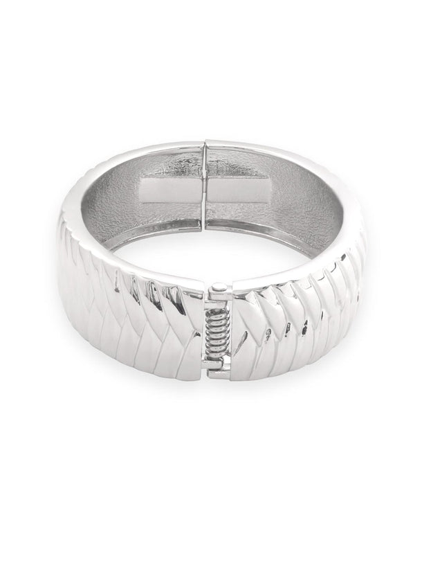 Rubans Voguish Rhodium Plated Braided Pattern Statement Bracelet Bangles & Bracelets