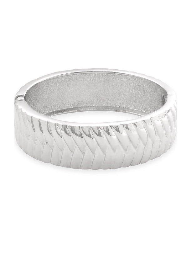 Rubans Voguish Rhodium Plated Braided Pattern Statement Bracelet Bangles & Bracelets
