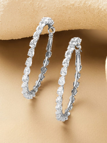 Rubans Voguish Rhodium-Plated Brass Crystal Cubic Zirconia Big Hoop Earrings Earrings