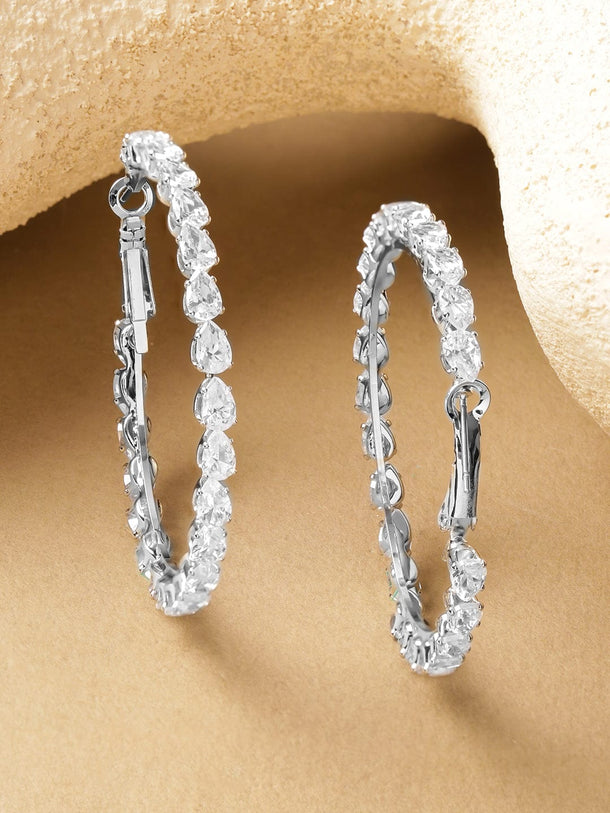 Rubans Voguish Rhodium-Plated Brass Crystal Cubic Zirconia Big Hoop Earrings Earrings