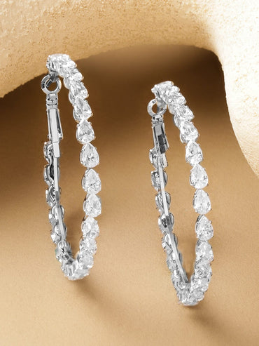 Rubans Voguish Rhodium-Plated Brass Crystal Cubic Zirconia Big Hoop Earrings Earrings
